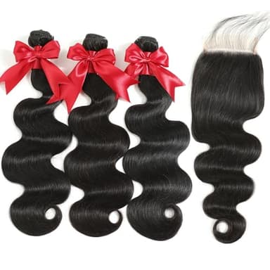 12A Human Hair Bundles with Closure 16 18 20 with 14 Inch Brazilian Body Wave 3 Bundles Human Hair with 4x4 HD Lace Closure 100% Unprocessed Virgin Human Hair Weave - Image 4