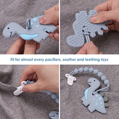 4-Pack Silicone Pacifier Clips with One-Piece Beads for Baby Boys and Girls - Flexible and Rust-Free Holders for Teething Relief and Baby Essentials, Safe for Newborns (Grey) - Image 7