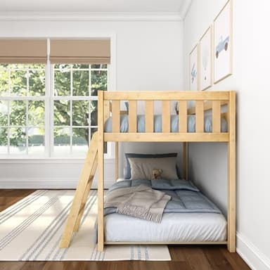 Max & Lily Fundamental Twin Low Bunk Bed, Kids Solid Wood Modern Bed Frame with Strong Wooden Slats, Non-Toxic Finishes, High Weight Capacity, Natural - Image 8