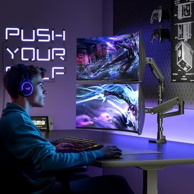 ARES WING Dual Monitor Arm Desk Mount for 17-49 Inch Ultrawide Monitors, Heavy Duty Dual Monitor Mount Holds 44 lbs, Full Motion Gas Spring Vertical Stacked Monitor Mount, 75/100 VESA Mount, Black - Image 8