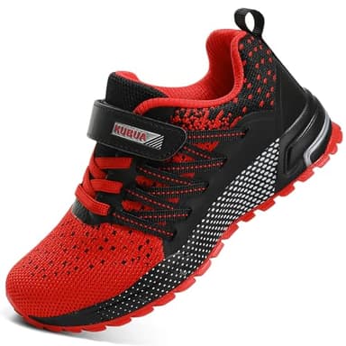 Kids Sneakers for Boys Girls Running Tennis Shoes Lightweight Breathable Sport Athletic A Black Red Size US 13 Little Kid - Image 1