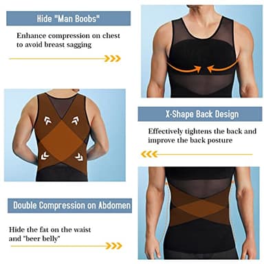 TAILONG Men's Compression Shirt for Body Shaper Slimming Vest Tight Tummy Underwear Tank Top (Black, Large) - Image 3
