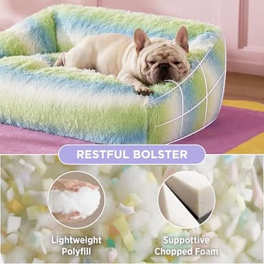 Lesure Dog Bed Medium Size - Cute Furry Calming Puppy Beds, Rectangle Washable Indoor Pet Beds with Removable Zipper Cover, 35x25x11inches, Green Stripe - Image 2