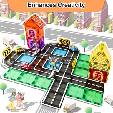 Drofex 42pcs Magnetic Tiles Road, Magnetic Building Blocks City Construction Toys for 3+Year Old Boys Girls, Kids Montessori Toys for Toddler, STEM Learning Gifts - Image 6