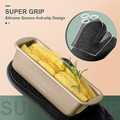 sungwoo Extra Long Silicone Oven Mitts, Heat Resistant Oven Gloves with Quilted Liner Non-Slip Textured Grip Perfect for BBQ, Baking, Cooking and Grilling - 1 Pair 14.6 Inch Black - Image 5