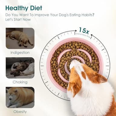 vancasso Slow Feeder Dog Bowl, 1.5 Cups Ceramic Slow Feeder for Medium Breed, Puzzle Maze Food Dog Bowl for Fast Eater, Pink - Image 3