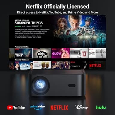 Official Licensed Netflix 1500 ANSI Smart Projector, HAPPRUN 4K Projector with Wifi and Bluetooth, DoIby Audio,Native1080P,Built-in Apps, ,Electric Focus,Movie Projector for Home Cinema,Outdoor,Indoor - Image 2