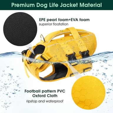 Kuoser Dog Life Jacket High Flotation, Reflective Dogs Life Vest for Swimming Boating, Adjustable Small Medium Large Dog lifejacket, Lightweight Dogs Life Preserver Rescue Handle Spring Summer Pool - Image 4