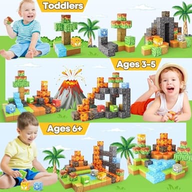 Dinosaur Toys Magnetic Blocks-Build Mine Magnet World Volcano Edition Kids Toy for 3+ Year Old Boys and Girls Building Blocks Toddler Toys Games Through Jurassic Learning Sensory Toy Gifts - Image 8