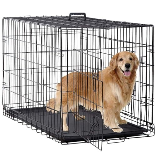 BestPet | Dog Crate | 48" | Black | Foldable Metal Kennel with Double Doors, Secure Slide-Bolt Latches, Leakproof Tray | Portable Dog Cage for Large Breeds | for Travel, Indoor & Outdoor Use - Image 1