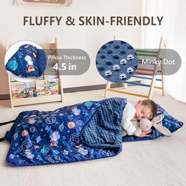 Primlect Toddler Nap Mat with Removable Pillow and Fleece Blanket, Extra Large 55''x35'' Sleeping Bag, Washable, Light, Easy to Roll up, Perfect for Daycare, Preschool, Kindergarten, Travel - Image 5