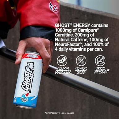 GHOST Energy Drink - 12-Pack, 'Merica Pop, 16oz Cans - Energy & Focus & No Artificial Colors - 200mg of Natural Caffeine, L-Carnitine & Taurine - Gluten-Free & Vegan - Image 5