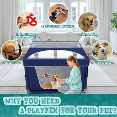 XVISHX 42x42 Inches Puppy Playpen with Cover&Dog Pads, Dog Playpen for Puppies or Small Dogs, Pet Playpen for Indoor & Outdoor, Sturdy Safety Dog Pen with Thickened Fabric - Image 2