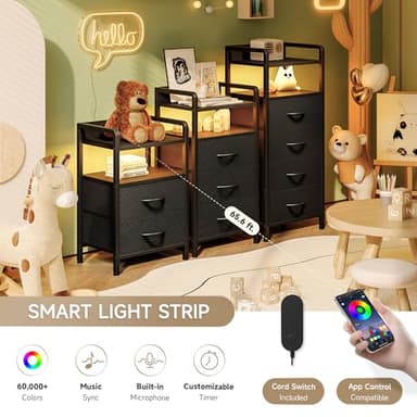 Lazzanto Night Stand Bedside Charger Bedroom - Nightstand with Charging Station & LED Light Strip, Night Stand with Storage Shelf & 3 Fabric Drawers, Morden End Table with U-S-B Ports & AC Outlets - Image 4