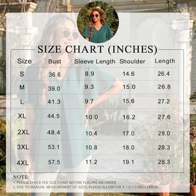 Anyally Women's Summer Dressy Chiffon Blouses V Neck Ruffle Short Sleeve Tunic Tops for Leggings Casual T-Shirts, XL Red Flower White - Image 5