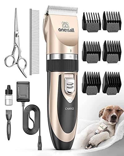 oneisall Dog Clipper Low Noise, Dog Grooming Kit with Rechargeable, Pet Shaver Cordless Electric Quiet Hair Clipper Set for Dogs Cats Pets(Gold) - Image 1