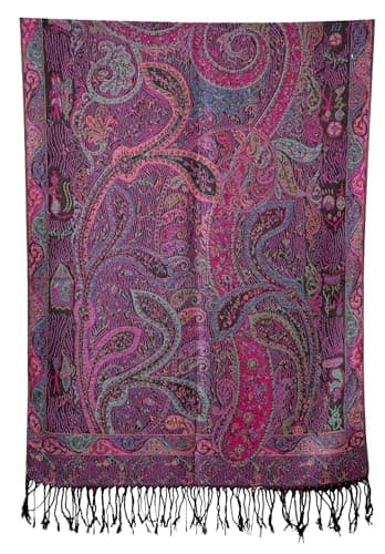 Achillea Soft Silky Reversible Paisley Pashmina Shawl Wrap Scarf w/Fringes (Tapestry Fuchsia) - Image 6