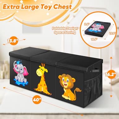 Mabahoo Extra Large Toy Box, Collapsible Storage Organizer with Lids, Cute Animals Toybox for Boys Girls, 40"x14"x16" Kids Toy Chest Sturdy Storage Boxes for Living Room Bedroom Playroom Nursery - Image 7