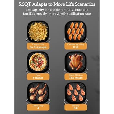 Kitchen Elite Digital Air Fryer Oven, Compact Cooker with 6 Presets and Nonstick Basket for Fast Cooking and Easy Cleanup, 5.28 Quart, Stainless Steel - Image 6