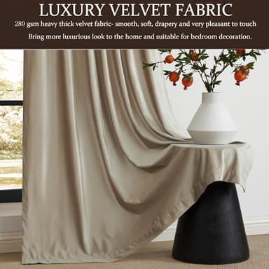 100% Full Blackout Champagne Beige Velvet Curtains 108 inch Long for Living Room,Set of 2 Liner Rod Pocket Back Tab Thermal Window Curtains Room Darkening Heavy Decorative Curtains Drapes for Bedroom - Image 4