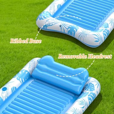 Rrtizan Inflatable Tanning Pool Rafts for Adults, 83.5" x 52.4" Adult Pool Floats with Pillow, Cup Holder & Handles, 4-in-1 Suntan Tub Raft Floatie for Pool, Backyard, Kids' Ball Pit - Image 4