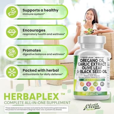 Clean Nutra Oregano Oil with Black Seed Oil Garlic Olive Leaf Extract - Oil of Oregano Capsules Immune Support Carvacrol & Thymoquinone Supplement for Women and Men + Elderberry Vitamin D3 & Zinc - Image 5