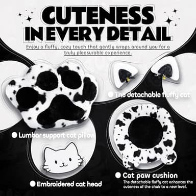 Gaming Chair Cute with Cat Ears Paw Lumbar and Cushion,Ergonomic Computer Chair with Footrest,Reclining PC Game Chair for Girl Computer Chair 300lbs for Adult Black White - Image 2