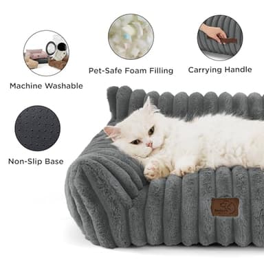Bedsure Cute Cat Couch for Pets - Fluffy Cat Sofa with Premium Soft Corduroy Fleece, Fuzzy Pet Couch Bed with Removable Washable Cover, Supportive Pet Chair for Indoor Cats, 24inch, Warm Grey - Image 5