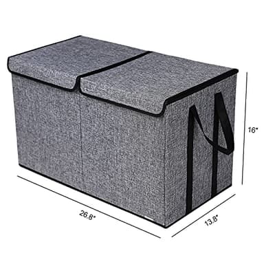 YOLOXO Large Kids Toy Box Chest Storage organizer with Double Flip-Top Lid - Collapsible Sturdy Toy Organizers And Storage Bins With Big Handles For Nursery, Playroom, 26.8"x13.8"x16"(Grey) - Image 3