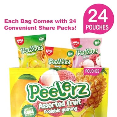 Amos Peelerz Assorted Peelable Gummy Variety Pack – Mango, Lychee & Pineapple | 24 Individually Wrapped Packs (608g) | Fun, Chewy, Shareable Treat - Image 4