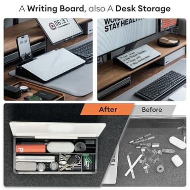 Aroundesk Glass Desktop Whiteboard with Storage 12"x6.5", Glass Whiteboard Desk Dry Erase Board w. 2 Markers,1 Eraser Monitor Mono Board, Office Desk Accessories, Work from Home Essentials - Image 2