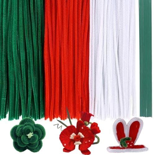 AHAMETON 300pcs Christmas Pipe Cleaners for Christmas DIY, Green/Red/White 3 Colors Chenille Stems, Bulk Pipe Cleaners Set for DIY Art Craft Supplies, Creative Xmas Home Decorations (7mm x12 inch) - Image 1