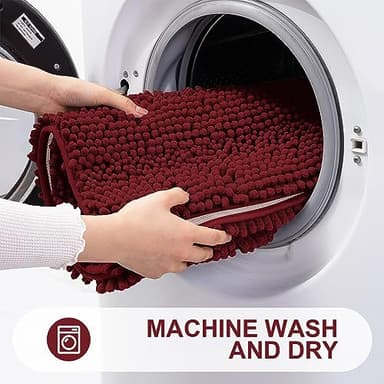 Grandaily Chenille Striped Bathroom Rugs 59x35, Extra Thick and Absorbent Bath Mats, Non-Slip Soft Plush Shaggy Shower Carpet, Machine Wash Dry, Bath Rug for Bathroom, Burgundy - Image 6