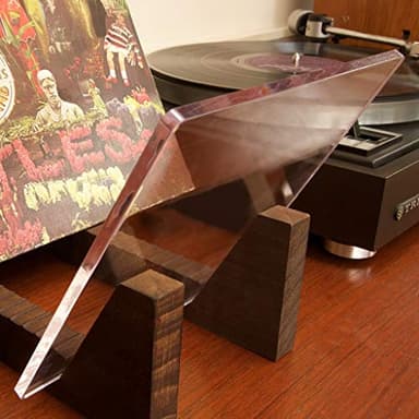 KAIU Vinyl Record Storage - Solid Wood with Crystal Clear Acrylic Holder - Premium Design, Perfect 12" LPs or 7" Singles Display Unit - Stores and Supports up to 50 Albums (Walnut) - Image 3