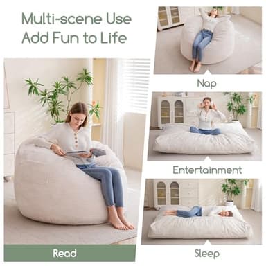 HIGOGOGO Giant Bean Bag Chair Bed for Adults,Convertible Beanbag Folds from Lazy Chair to Floor Mattress Bed,Large Floor Sofa Couch for Adult,Couples,Family,High-Density Foam Filling - Image 4