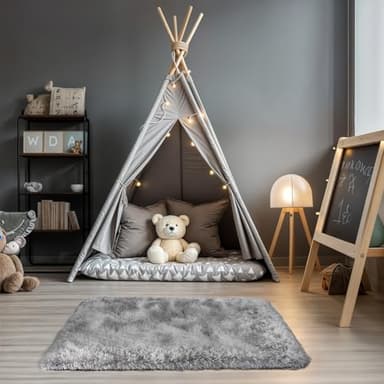Zentavio Bedside Rugs Small 2x3 Shag Entry Entrance Rugs Soft Bedroom Carpet Area Rugs for Dorm College Essentials Non-Slip Living Room Throw Rug Home Decor Aesthetic Nursery Tie-Dyed Grey White - Image 7