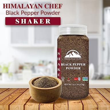 Himalayan Chef Organic Black Pepper Powder Shaker - 6.17Oz (175g), Free from Artificial Colors & Additives, Non GMO & Kosher Certified, Black Pepper Shaker - Image 2