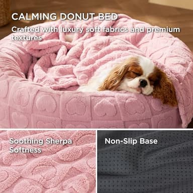 Bedsure Dog Bed for Medium Dogs - Donut Pet Bed for Puppy Kitten with Anti Slip Bottom, Round Sherpa Dog Beds with Washable Removable Cover, Pink, 30x30x8 inches - Image 3