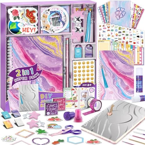 PERRYHOME 2-Pack DIY Journal Kit for Girls - 200+Pcs Journal Set for Tween & Teen Girls, Journaling Art & Crafts Kits, Christmas Gifts for 8 9 10 11 12 13 14 Year Old Girl,Scrapbook&Diary Supplies Set