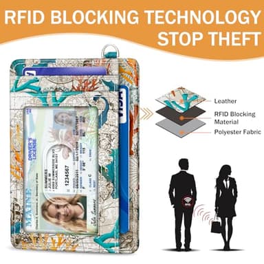 Yonlevres Credit Card Holder Slim Wallet, Sea Turtle RFID Wallet Women Front Pocket Small Card Holder Travel Cute Funny Thin Card Case ID Window PU Leather RFID Blocking Card Organizer Gifts Girls - Image 5