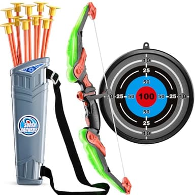 TEMI Kids Bow and Arrow Set - LED Light Up Archery Toy Set with 10 Suction Cup Arrows, Target & Quiver, Indoor and Outdoor Toys for Children Boys Girls - Image 1
