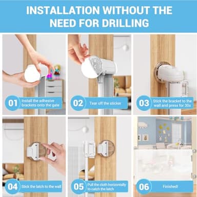 HAMOPY Auto-Lock Retractable Baby Gate Replacement Free-Punch Parts, Original Hardware Set (Including 2 x Latches + 2 x Brackets) Only Fit 55“&71” Auto-Lock Baby Gate(White) - Image 2
