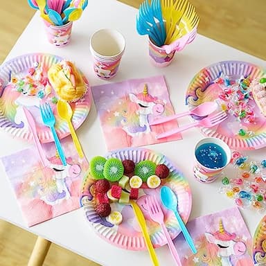 JOYIN 145 Pcs Unicorn Birthday Party Supplies with Unicorn Banner for Girls, 24 Serves Unicorn Disposable Tableware Set with Plates , Cups, Napkins, and Cutlery Sets for Unicorn Themes Party Kids - Image 6