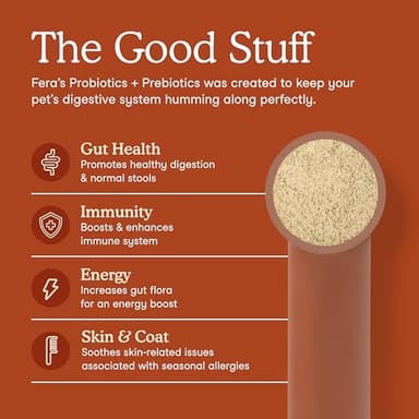 Fera Pets Probiotics for Dogs & Cats with Prebiotics - USDA Organic - Gut Health Powder Supplement with 12 Strains and 5 Billion CFUs - Supports Immunity, Energy and Skin & Coat - 60 Scoops - Image 2