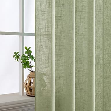 MIULEE Sage Green Linen Curtains 84 Inch Length for Bedroom Living Room, Soft Thick Linen Textured Window Drapes Semi Sheer Light Filtering Back Tab Rod Pocket Burlap Look Spring Decor, 2 Panels - Image 5