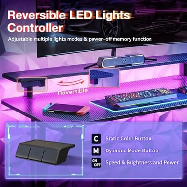 MOTPK 32 Inch Small Gaming Desk with LED Lights, Computer Desk Gaming Table with Monitor Shelf, Gamer Desk with Carbon Fiber Texture, Kids Boys Desk Gift for Men - Image 7