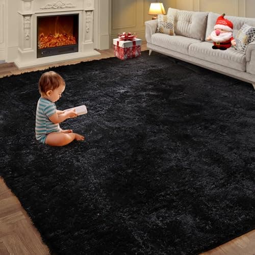 Super Soft Area Rugs for Living Room 5x7 Black, Fluffy Furry Shaggy Fuzzy Area Rug, Upgrade Anti-Skid Rectangular, High Pile Soft Throw Rug for Bedroom and Kids Room, Home Decor Aesthetic - Image 1