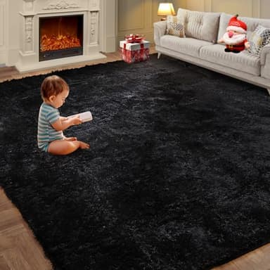 Super Soft Area Rugs for Living Room 5x7 Black, Fluffy Furry Shaggy Fuzzy Area Rug, Upgrade Anti-Skid Rectangular, High Pile Soft Throw Rug for Bedroom and Kids Room, Home Decor Aesthetic - Image 1