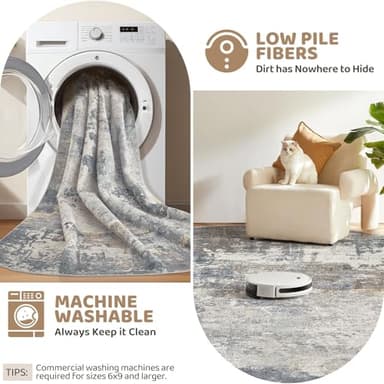 UERMEI 8x10 Area Rug Living Room Rugs - Washable Neutral Modern Abstract Soft Thin Large Rug Indoor Floor No Slip Rug Carpet for Bedroom Under Dining Table Home Office Decor - Blue Grey - Image 4