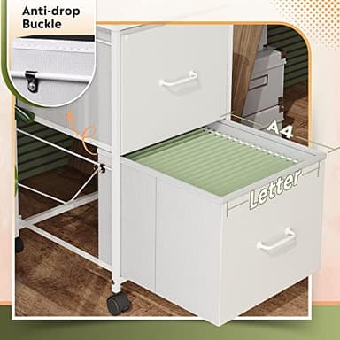 DEVAISE 2 Drawer Mobile File Cabinet, Rolling Printer Stand with Open Storage Shelf, Fabric Vertical Filing Cabinet fits A4 or Letter Size for Home Office, White - Image 5